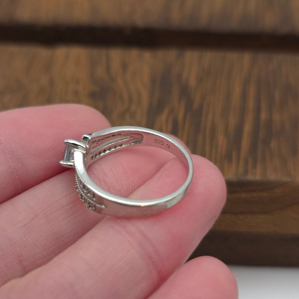 Size 8.75 925 Sterling Silver Aquamarine And Cubic Zirconia Ring A17 - Picture 5 of 8